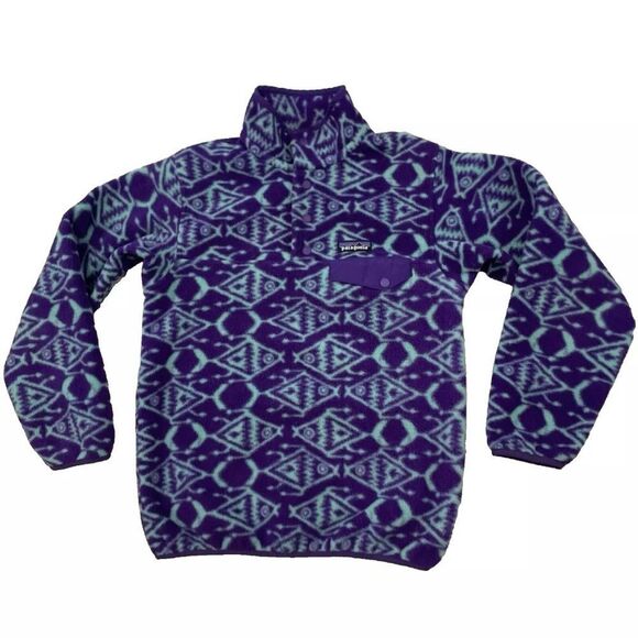 PATAGONIA SYNCHILLA Fleece Sweater Womens XXS 1/4 Button Snap-T Aztec Print - Picture 1 of 12